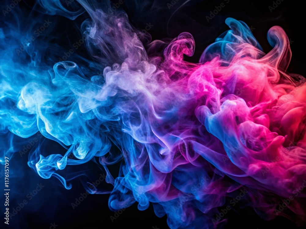 Abstract Smoke Art: Blue Pink Swirls on Black Background - Stock Photo Abstract Smoke Art: Blue Pink Swirls on Black Background - Stock Photo