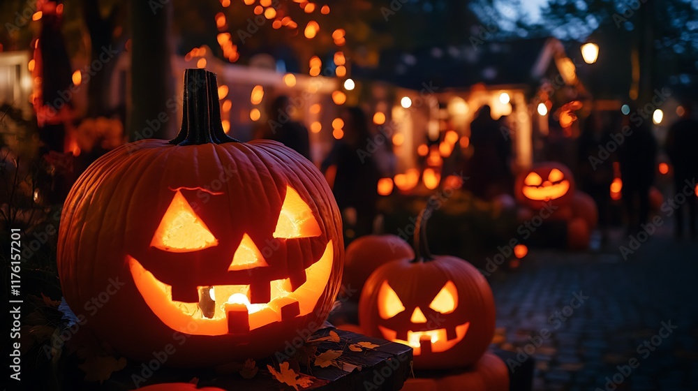 Illuminated Jackolanterns Glow Brightly At Night Illuminated Jackolanterns Glow Brightly At Night