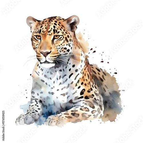 Watercolor leopard portrait majestic wildlife art vector illustration photo