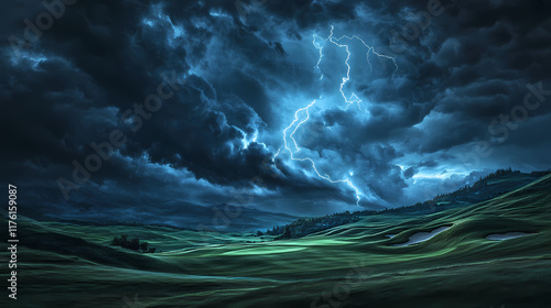 dramatic scene thundersky lightning photo