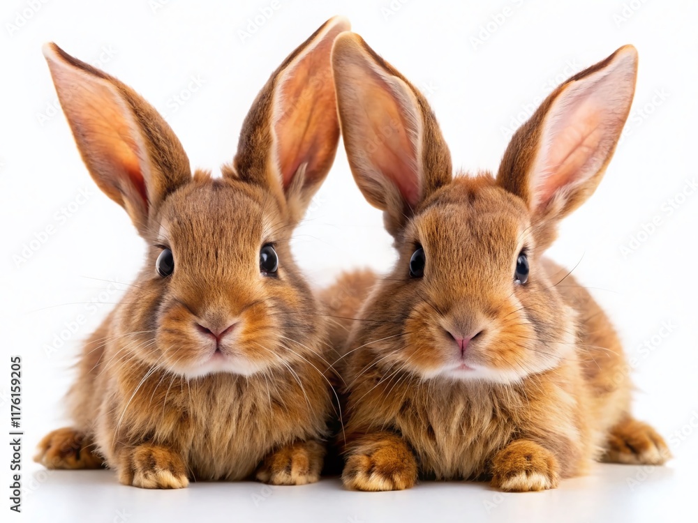 Adorable Brown Rabbits Relaxing, Isolated White Background Stock Photo Adorable Brown Rabbits Relaxing, Isolated White Background Stock Photo