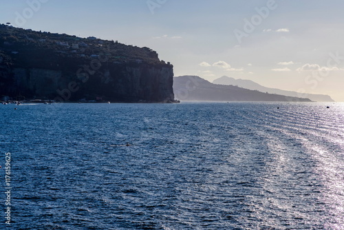 Penisola Sorrentina: l'isola di Capri sullo sfondo vista da Vico Equense al tramonto photo