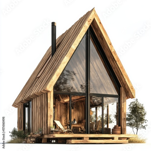 3d render of a cabin with wood photo