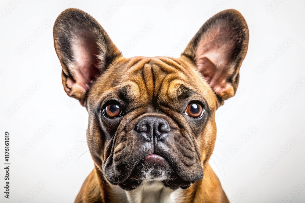 Adorable French Bulldog Puppy Macro Portrait, Isolated on White Background Adorable French Bulldog Puppy Macro Portrait, Isolated on White Background