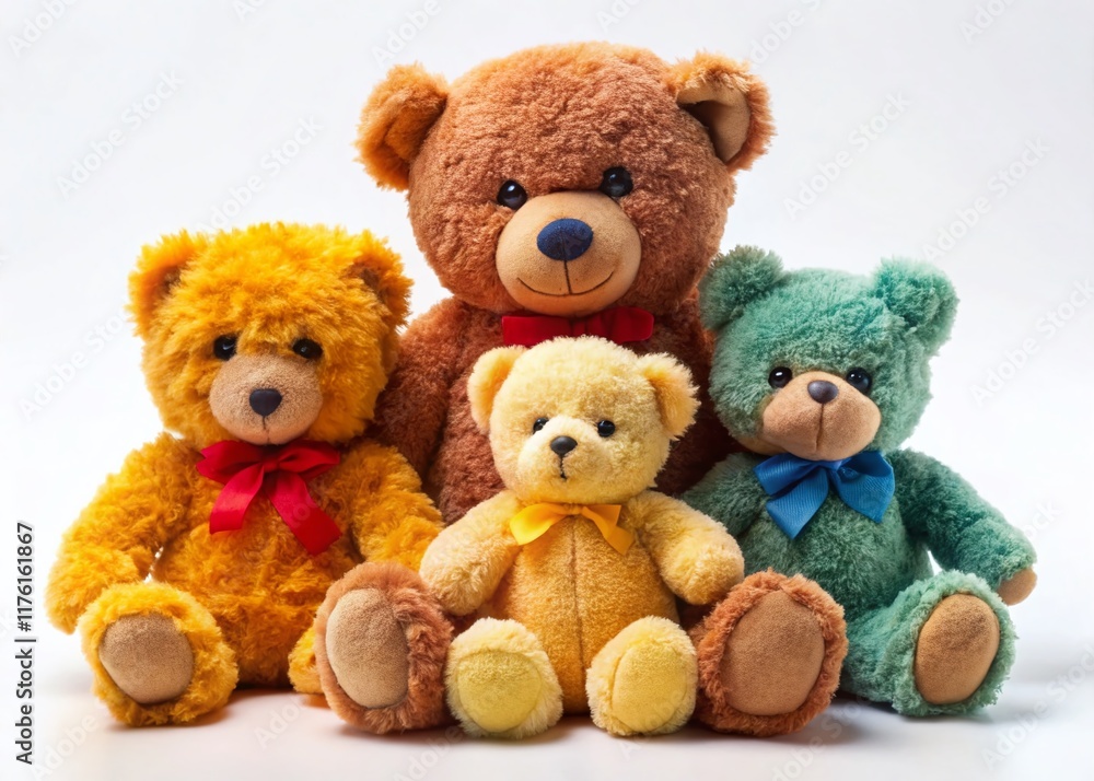 Adorable Group of Teddy Bears - Plush Toys on White Background Adorable Group of Teddy Bears - Plush Toys on White Background