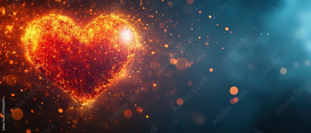 A glowing red heart against a dark gradient background leaving space at the top for text copy space passionate theme vibrant blend mode starlit sky backdrop A glowing red heart against a dark gradient background leaving space at the top for text copy space passionate theme vibrant blend mode starlit sky backdrop