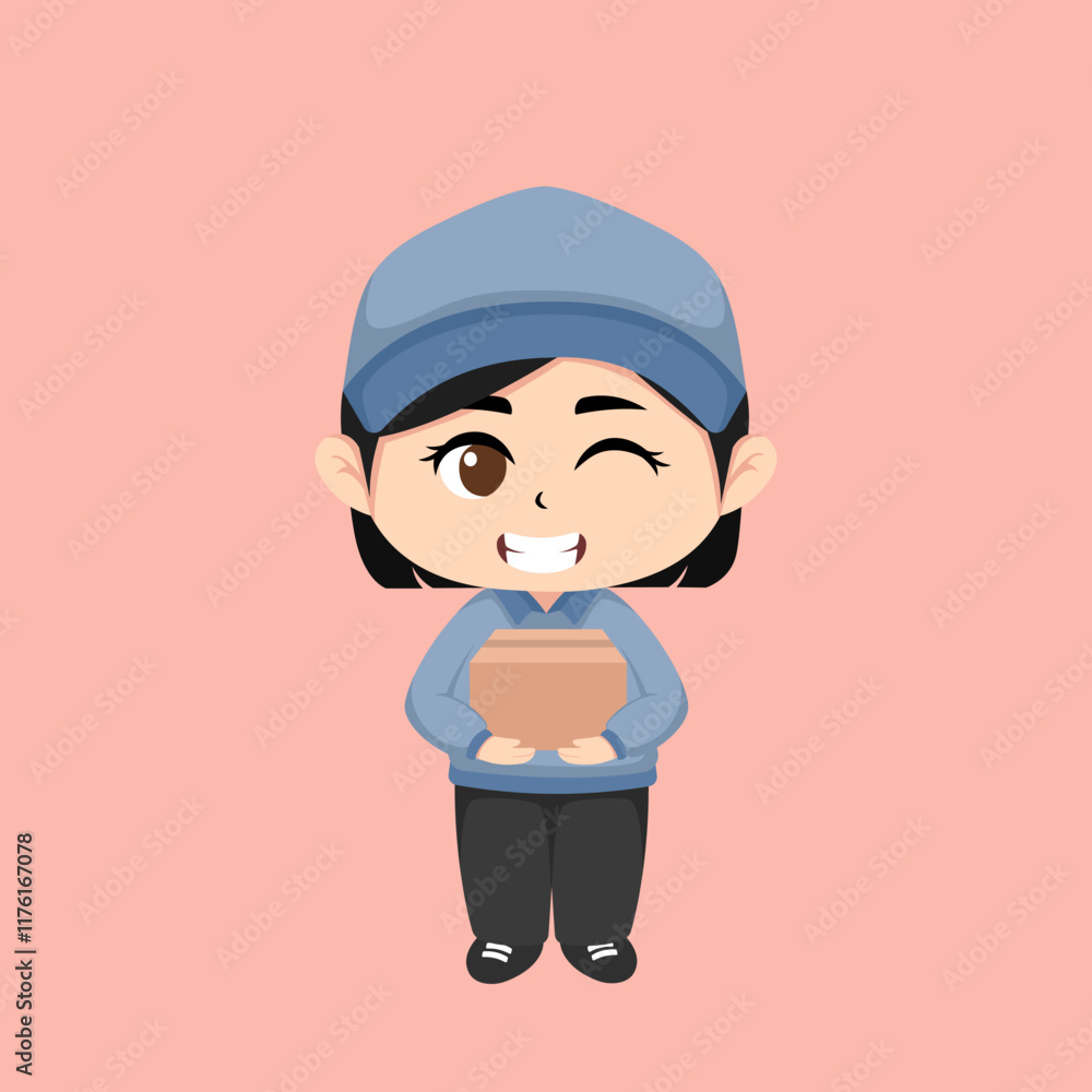 Chibi cute delivery girl suitable for pamphlets, banners, stickers Chibi cute delivery girl suitable for pamphlets, banners, stickers