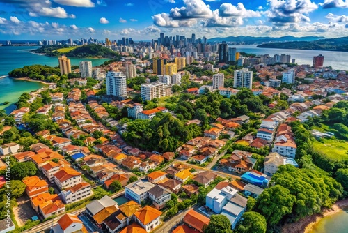 Aerial Drone View of Linhares City, Espirito Santo, Brazil: Urban Landscape & Coastal Beauty photo