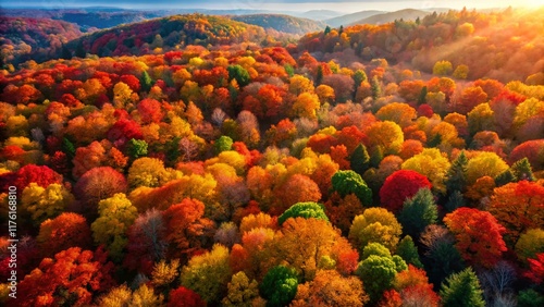 Wallpaper Mural Aerial Panoramic Autumn Forest Landscape: Vibrant Fall Foliage Torontodigital.ca