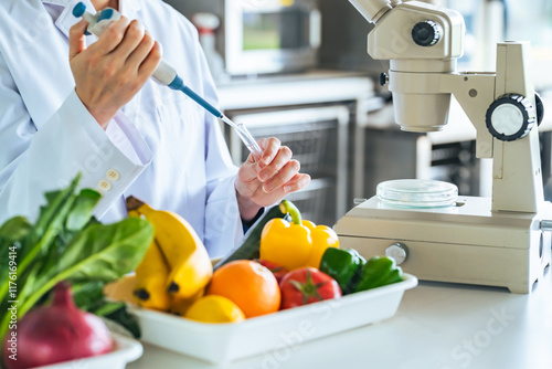Принти на полотні research, vegetable, experiment, microscope, scientist, nutritionist, fruit, foo