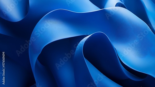 Vibrant blue abstract 3D curves blending with a colorful dynamic background