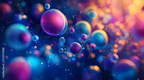 Wallpaper Mural Flowing blue 3D abstract shapes with a glowing multi-colored gradient backdrop Torontodigital.ca