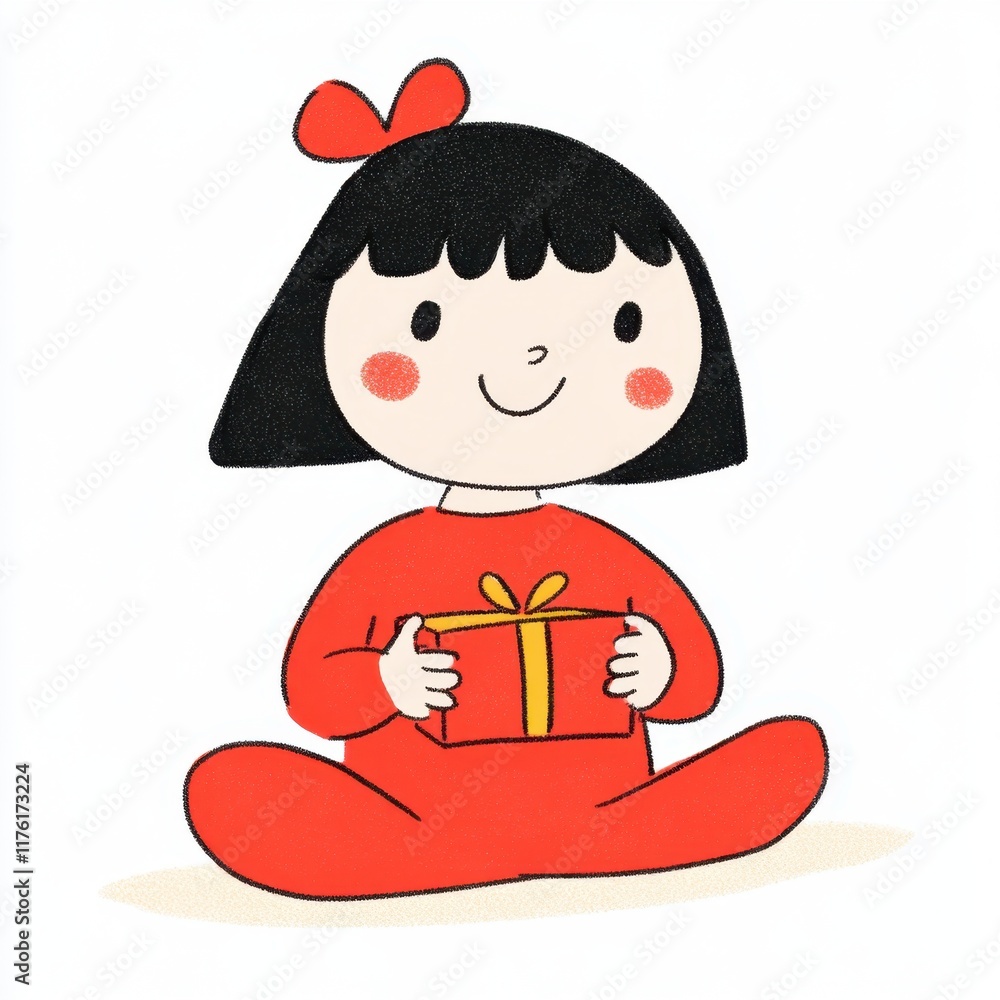 A cheerful child in a red outfit holding a gift, exuding joy and excitement. A cheerful child in a red outfit holding a gift, exuding joy and excitement.