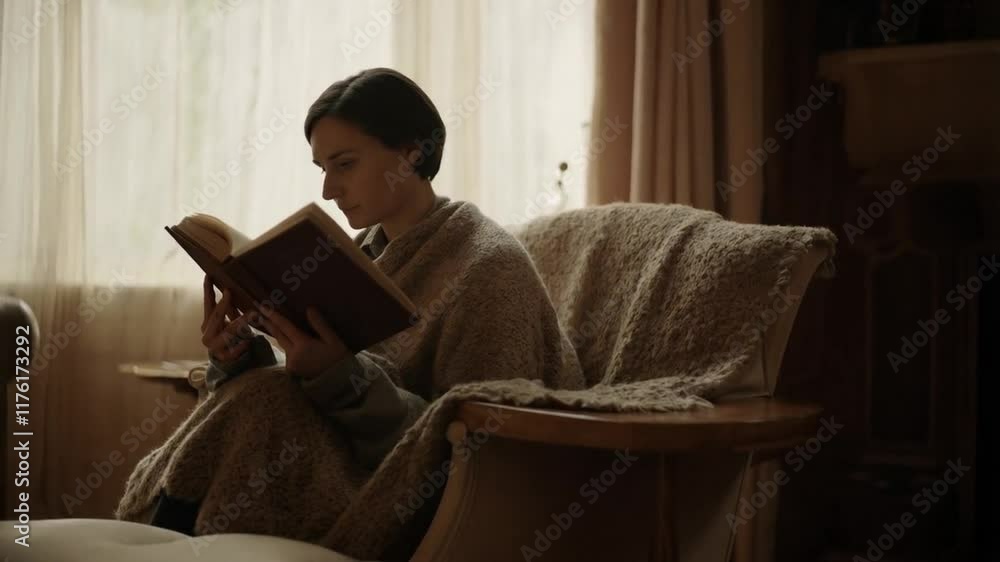 Woman Reading a Book by the Window in a Cozy Chair Woman Reading a Book by the Window in a Cozy Chair