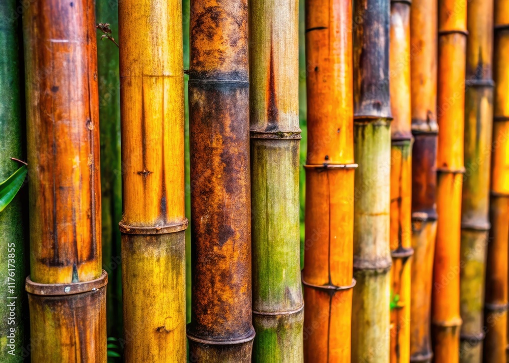 Weathered Bamboo Fence Close-up: Nature, Sustainability, Asian Culture Background Weathered Bamboo Fence Close-up: Nature, Sustainability, Asian Culture Background