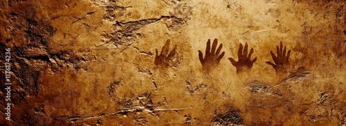 Ancient handprints on cave wall. photo