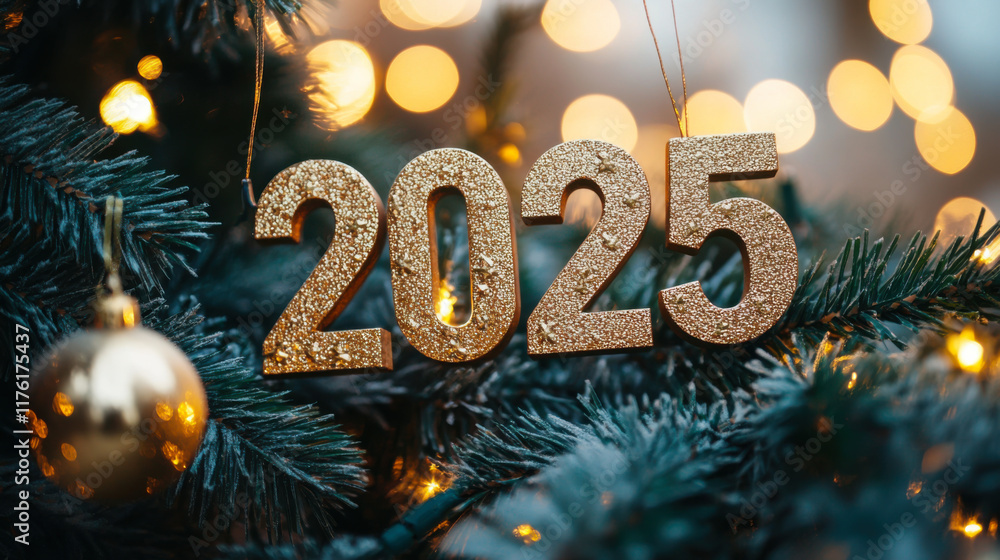 Golden digits with text bokeh lights in the background. new year backdrop Golden digits with text bokeh lights in the background. new year backdrop