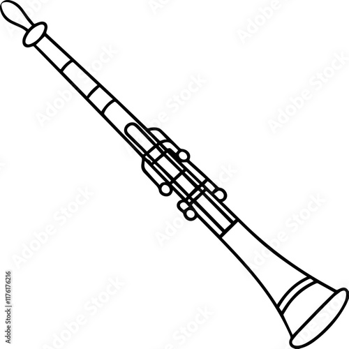Black and White line art of an English Horn, vector illustration 