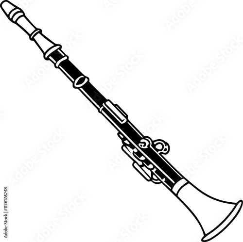 Black and White line art of an English Horn, vector illustration 