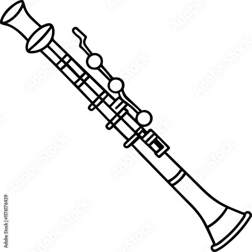 Black and White line art of an English Horn, vector illustration 