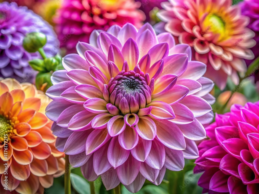 Obraz premium Aster and Dahlia Needle Flower Stencil: Intricate Floral Design, High-Resolution Stock Photo