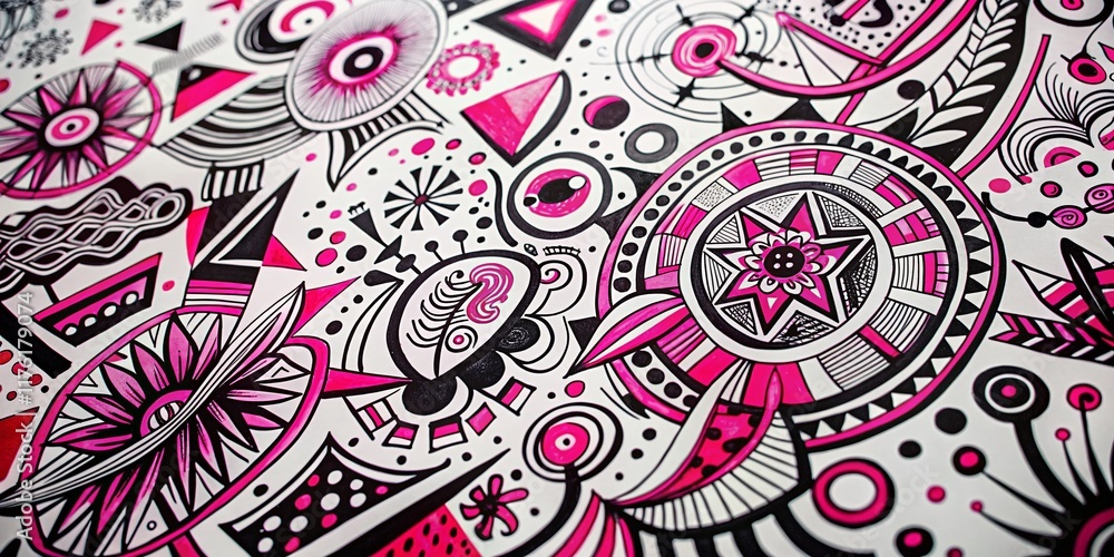 Black and Pink Marker Art: Abstract Symbols on White Background - Stock Photo Black and Pink Marker Art: Abstract Symbols on White Background - Stock Photo