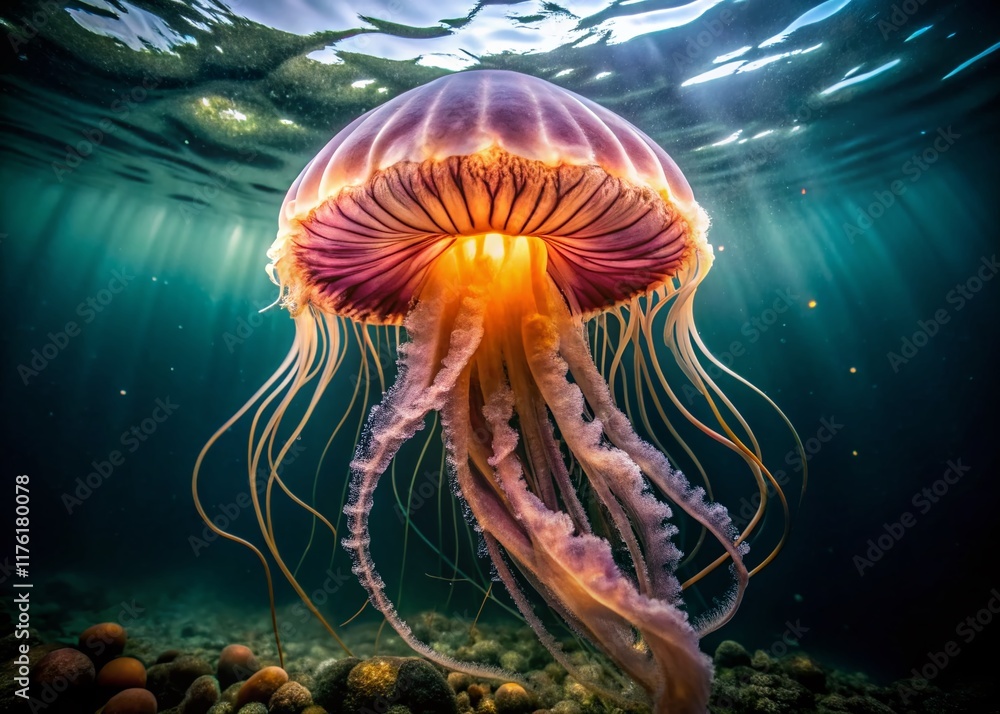 Naklejka premium Black Sea Meduza: Ethereal Jellyfish in Murky Waters - Stock Photo