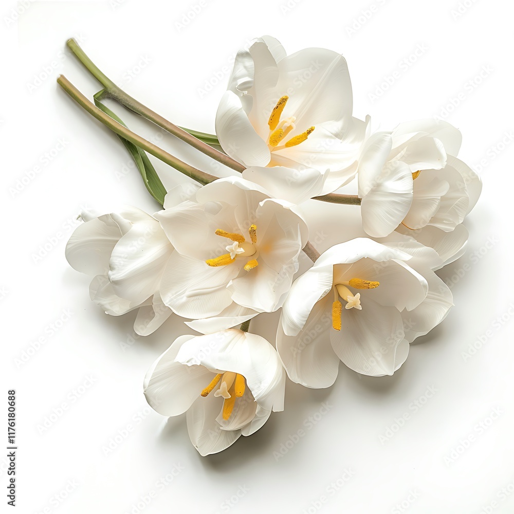 Obraz premium White lily flowers isolated on white background. Closeup. Nature.