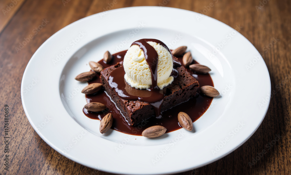 Brownie with Chocolate Fudge Sauce and Vanilla Ice Cream Brownie with Chocolate Fudge Sauce and Vanilla Ice Cream