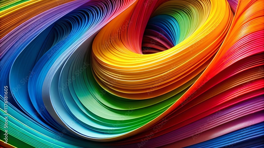 Fototapeta premium Bold Rainbow Colored Paper Revolving, Abstract Architectural Photography