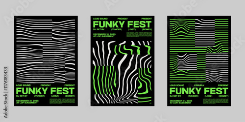 Brutalism poster for band and event. Analog punk poster set, Poster collection for print and social media. Flyer template set, Poster graphic design set