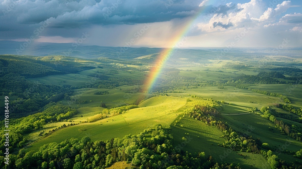 Obraz premium 白い雲の後ろに現れる虹の空撮2