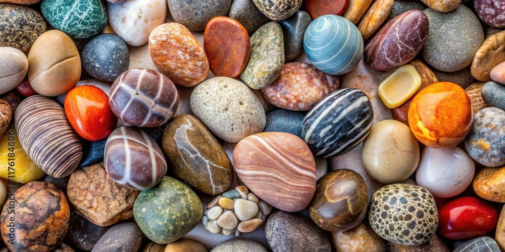 A collection of smooth, polished stones, each revealing intricate patterns and textures, showcasing the captivating artistry of nature's creations. A collection of smooth, polished stones, each revealing intricate patterns and textures, showcasing the captivating artistry of nature's creations.