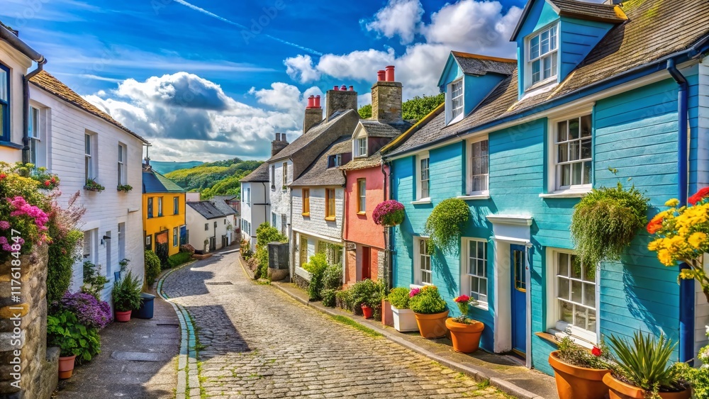 Fototapeta premium Charming St Mawes Street Scene, Roseland Peninsula, Cornwall, UK