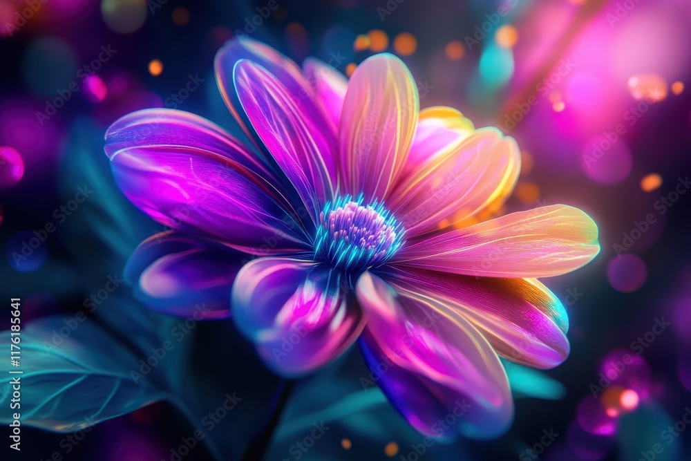 Obraz premium A Close-Up of a Vibrant Purple and Blue Flower with a Blurred Background