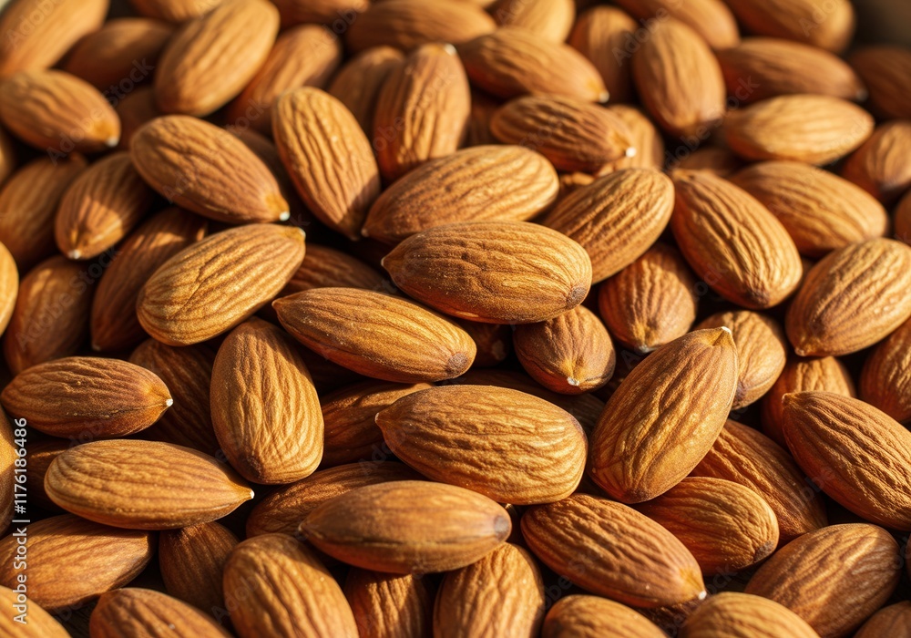 Close-up of raw almonds with natural textures and warm tones Close-up of raw almonds with natural textures and warm tones