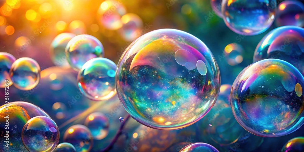 A symphony of iridescent bubbles, each a kaleidoscope of swirling colors, capturing the essence of light and reflection. A symphony of iridescent bubbles, each a kaleidoscope of swirling colors, capturing the essence of light and reflection.