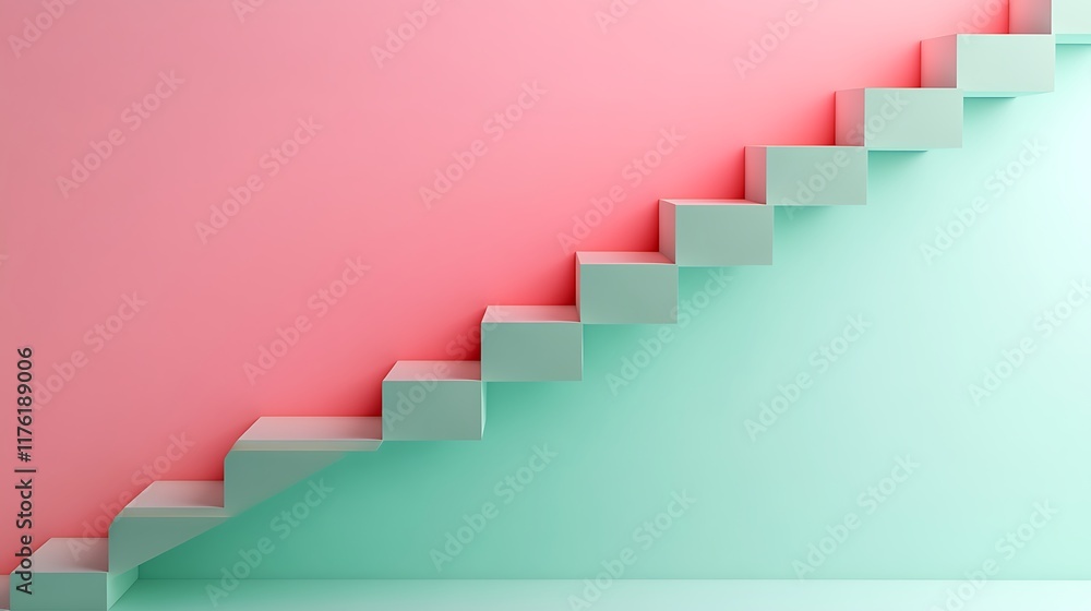 Abstract 3D render of pink and mint cubes forming a diagonal staircase Abstract 3D render of pink and mint cubes forming a diagonal staircase