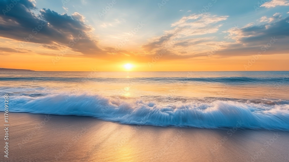 Fototapeta premium wave and sunset on a background a sea