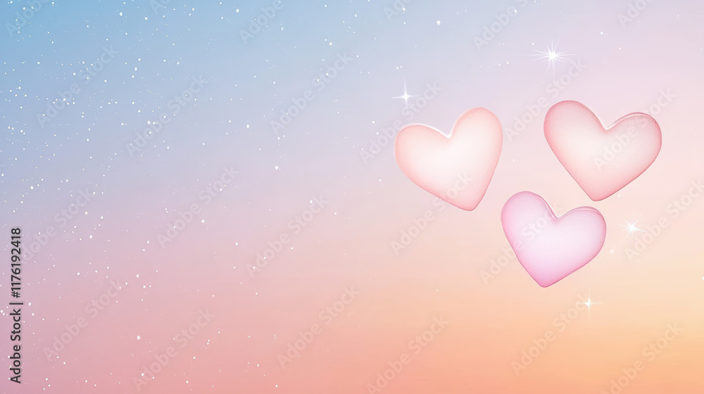 A soft gradient background with three pastel hearts, evoking feelings of love and serenity. A soft gradient background with three pastel hearts, evoking feelings of love and serenity.