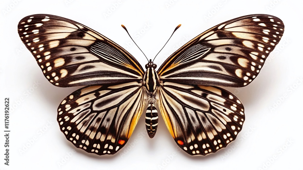 Fototapeta premium Common Mime Butterfly Open Wings White Background Low Light Macro Photography