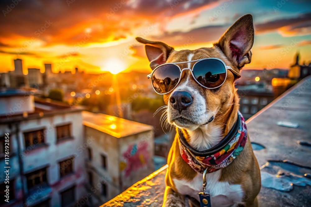 Cool Dog Sunset Sunglasses Urban Exploration Photo Cool Dog Sunset Sunglasses Urban Exploration Photo