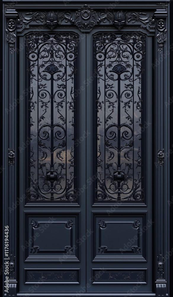 Black door with a frame, isolated on a white background. Minimal creative vintage interior concept with copy space. Copy space, flat lay. Advertisement for furniture stores. Black door with a frame, isolated on a white background. Minimal creative vintage interior concept with copy space. Copy space, flat lay. Advertisement for furniture stores.