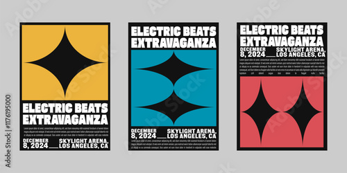 Event poster set with minimalist maximalist style, Promo  and sale flyer design for social media. Colorful poster collection for print. Trendy poster design for print and promotion