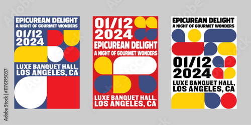 Event poster set with minimalist maximalist style, Promo  and sale flyer design for social media. Colorful poster collection for print. Trendy poster design for print and promotion