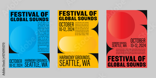 Event poster set with minimalist maximalist style, Promo  and sale flyer design for social media. Colorful poster collection for print. Trendy poster design for print and promotion