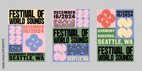 Event poster set with minimalist maximalist style, Promo  and sale flyer design for social media. Colorful poster collection for print. Trendy poster design for print and promotion