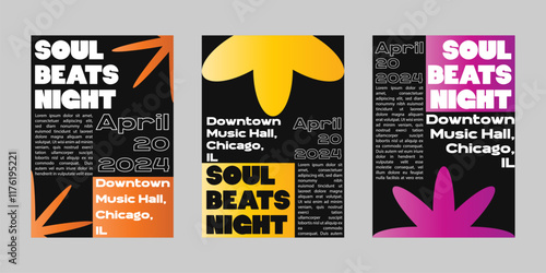 Event poster set with minimalist maximalist style, Promo  and sale flyer design for social media. Colorful poster collection for print. Trendy poster design for print and promotion