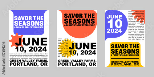 Event poster set with minimalist maximalist style, Promo  and sale flyer design for social media. Colorful poster collection for print. Trendy poster design for print and promotion