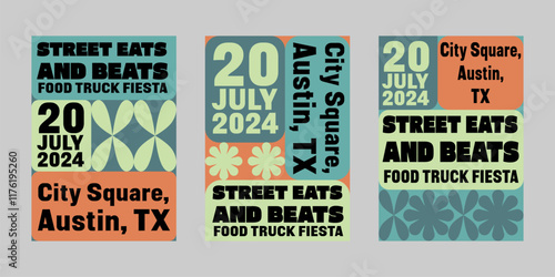 Event poster set with minimalist maximalist style, Promo  and sale flyer design for social media. Colorful poster collection for print. Trendy poster design for print and promotion